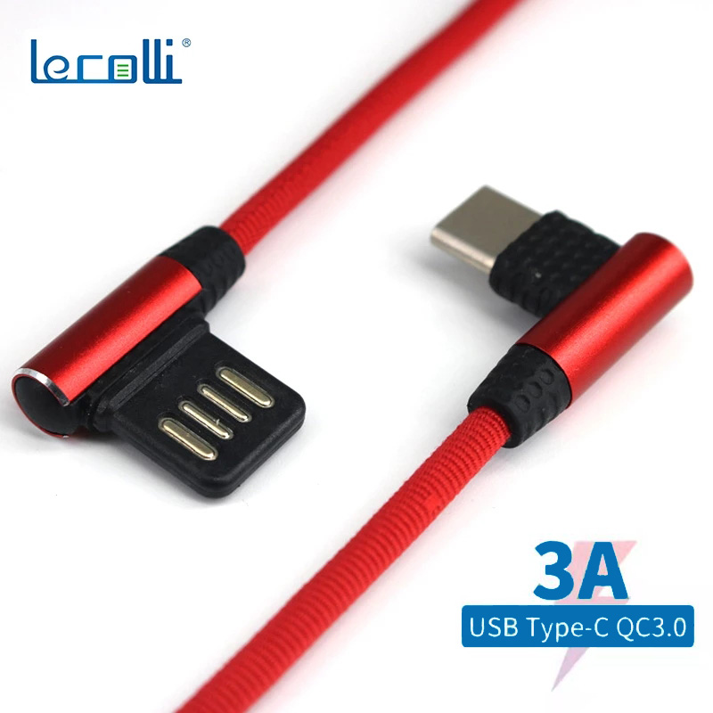 Lecolli-고속 충전 케이블 L-모양 90 도 양면 케이블 블라인드 플러그 3A, USB 유형-C 마이크로 Usb 케이블 휴대폰 충전기